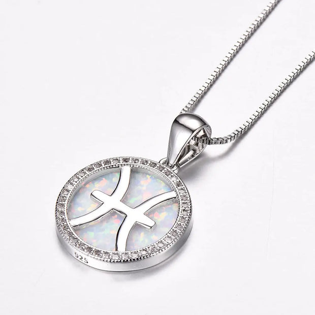 Fische 925 Silber Opal Halskette - Sternzeichen-Anhänger.de