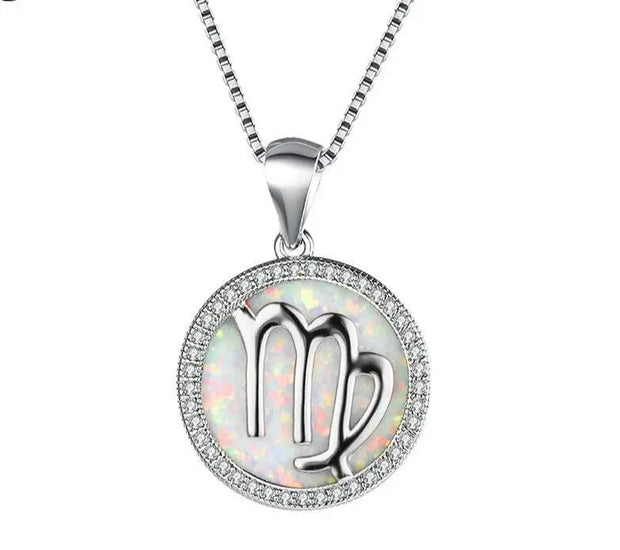 Jungfrau 925 Silber Opal Halskette - Sternzeichen-Anhänger.de