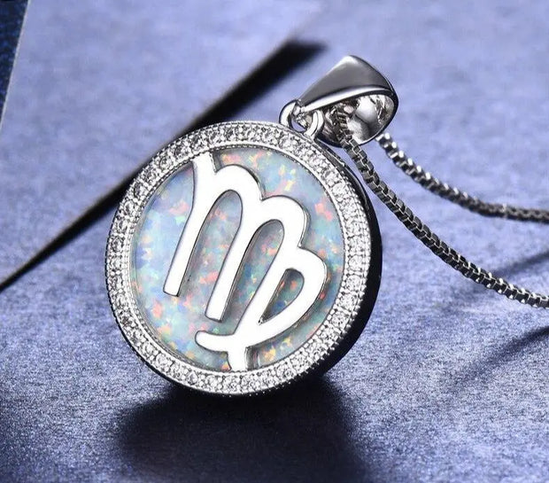 Jungfrau 925 Silber Opal Halskette - Sternzeichen-Anhänger.de