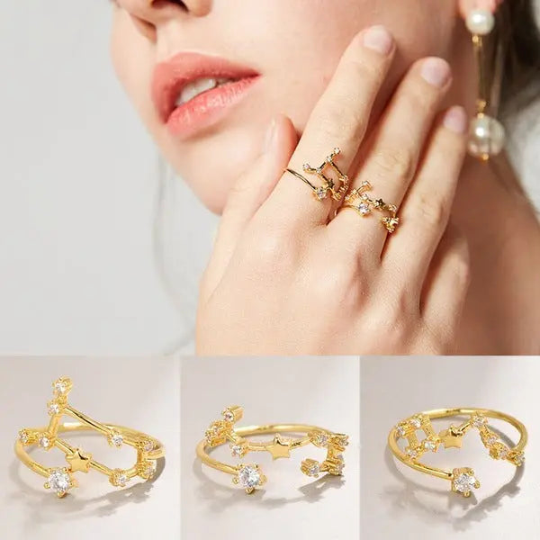 Wählen Sie Ihr Sternzeichen-Konstellation Kristall Zodiac Verstellbarer Ring - Sternzeichen-Anhänger.de