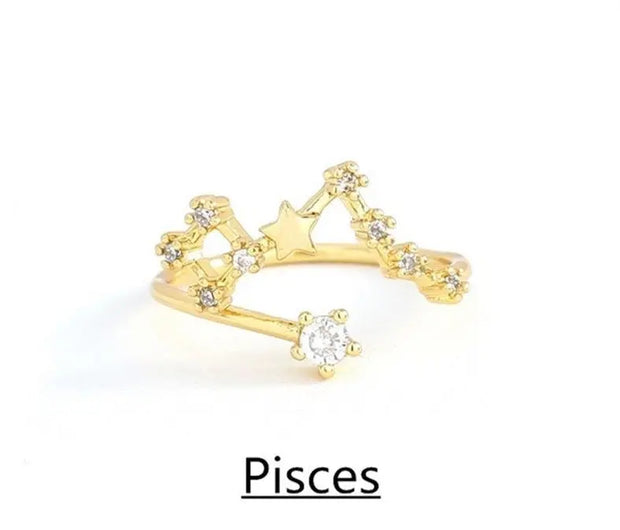 Wählen Sie Ihr Sternzeichen-Konstellation Kristall Zodiac Verstellbarer Ring - Sternzeichen-Anhänger.de