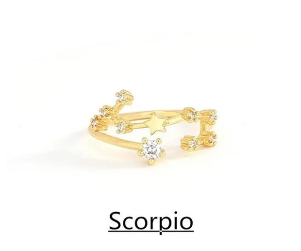 Wählen Sie Ihr Sternzeichen-Konstellation Kristall Zodiac Verstellbarer Ring - Sternzeichen-Anhänger.de
